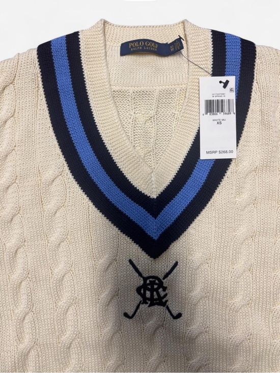 Ralph Lauren Other - Ralph Lauren Cream Cable-Knit V-Neck Sweater with Navy and Light Blue Trim